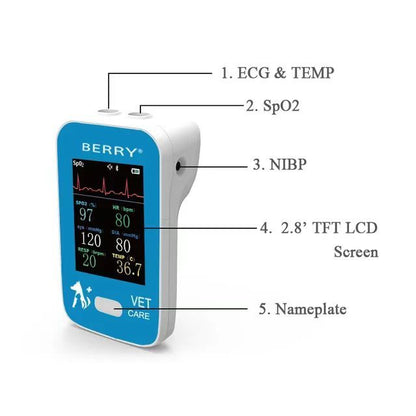 Berry AM6200  Monitor Veterinario Portátil para Pacientes y Mascotas Berry AM6200 de 6 Parámetros Spo2 HR ECG PR TEMP NIBP de Buena Calidad