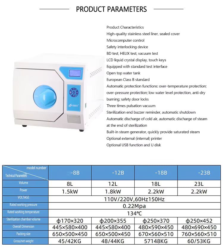 Autoclave Veterinario Clase B 12 L HX-86 con Vacío Pulsante