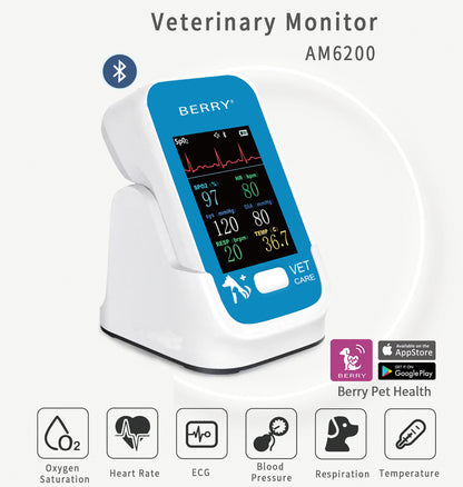 Berry AM6200  Monitor Veterinario Portátil para Pacientes y Mascotas Berry AM6200 de 6 Parámetros Spo2 HR ECG PR TEMP NIBP de Buena Calidad