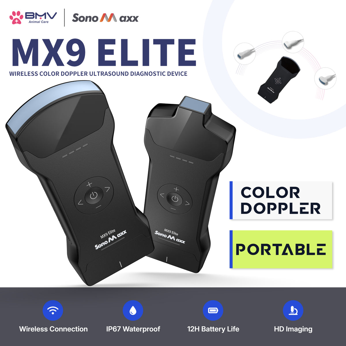 Ecógrafo Veterinario de Mano BMV MX9 Elite Vet Doppler Color